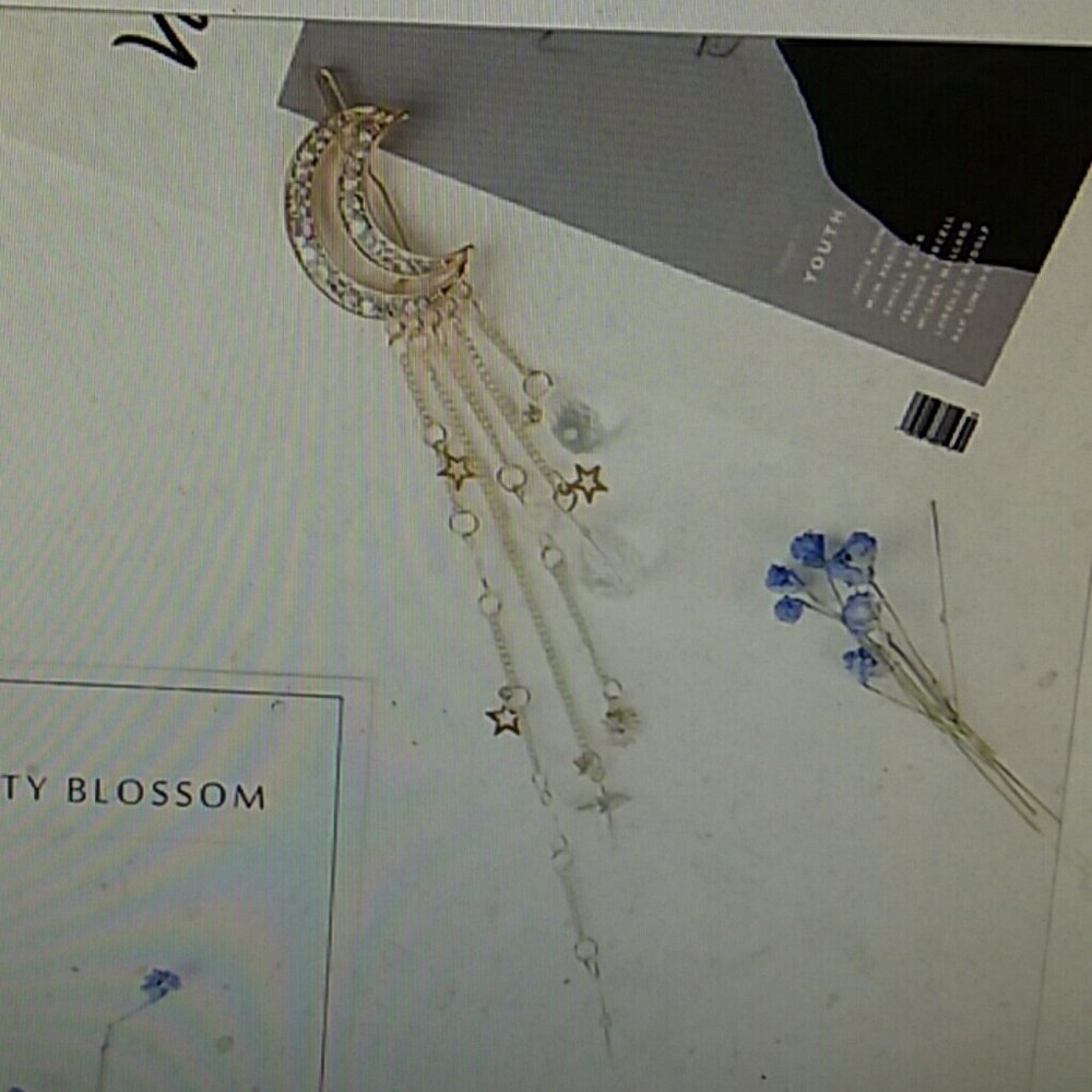 Moon tassel beads dangle hair clip